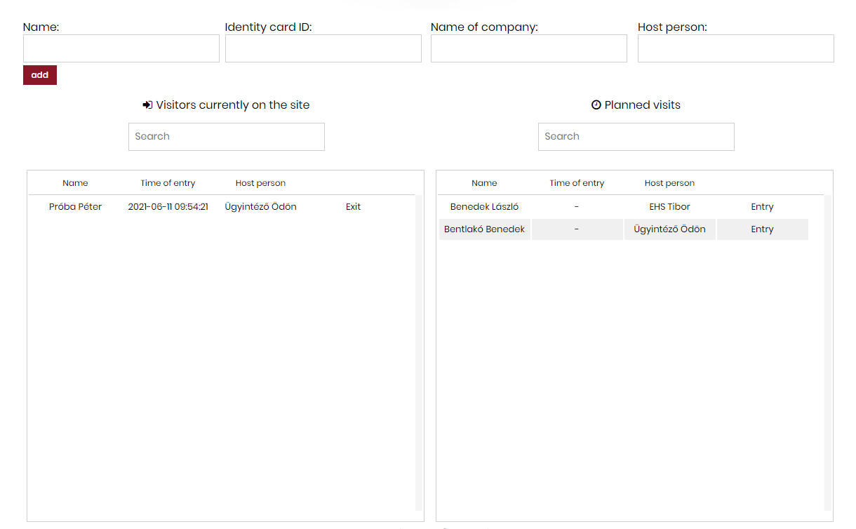 Modul registrace osob
