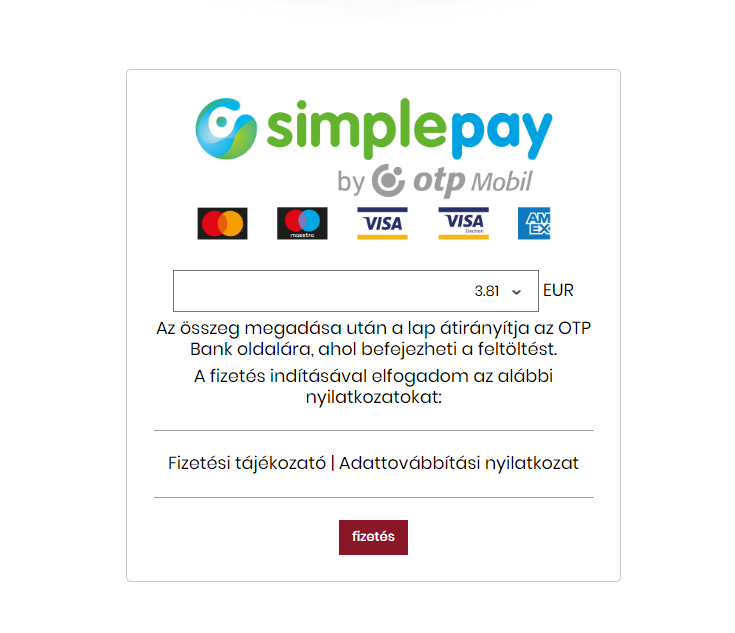 Bankkártyás fizetési interface